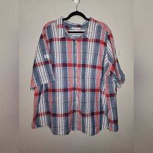 Woman Within Plaid Short-Sleeved Button Down Blouse